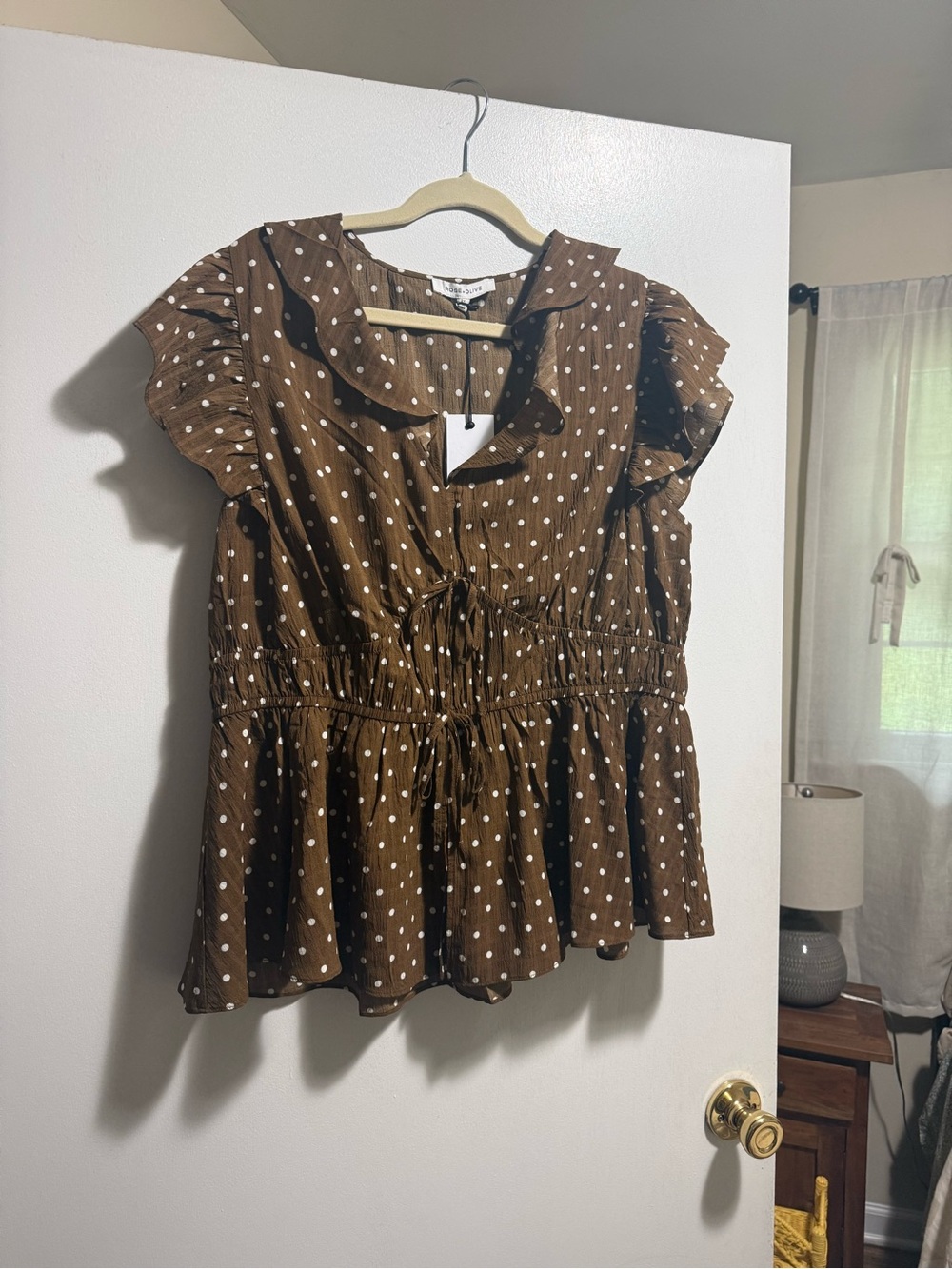 Rose & Olive Brown Polka Dot Ruffle Peplum Blouse